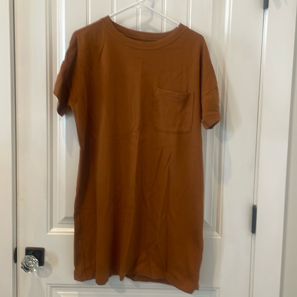 Madewell Ribbed T shirt dress with Pocket/ Rust/ medium